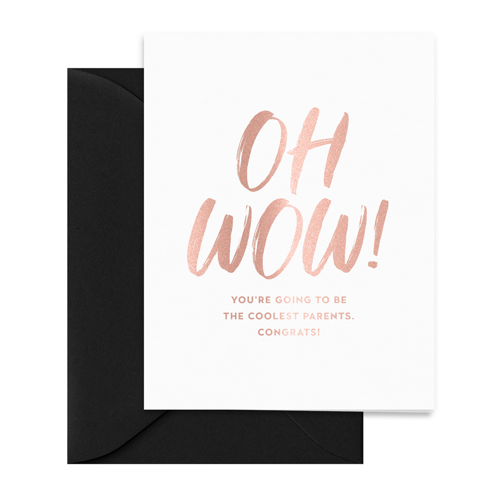 rose-gold-black-oh-wow-congrats-new-parents-card-bold-modern-folded-greeting-card