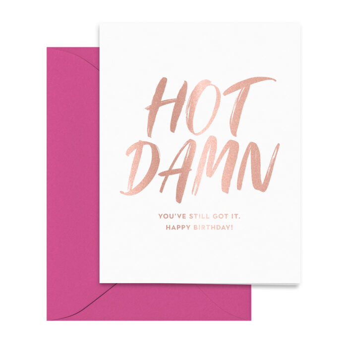 rose-gold-pink-hot-damn-happy-birthday-card-bold-modern-folded-greeting-card