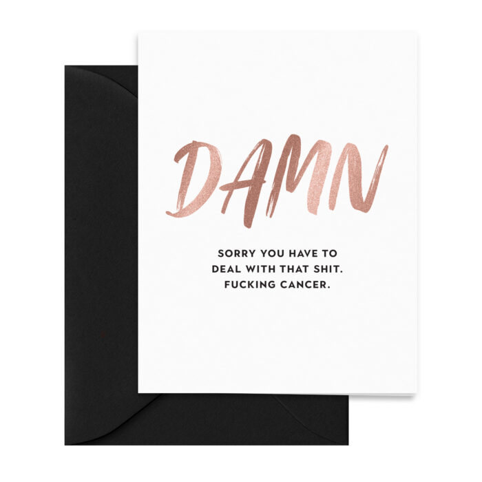 rose-gold-black-damn-fucking-cancer-card-bold-modern-folded-greeting-card