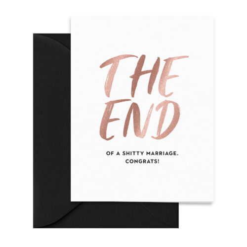 rose-gold-black-the-end-of-a-shitty-marriage-divorce-card-modern-folded-greeting-card